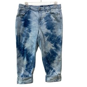 J Jill Jeans 18 Womens Plus Blue High Rise Crop Cuffed Tie Dye‎ Denim Modern Fit